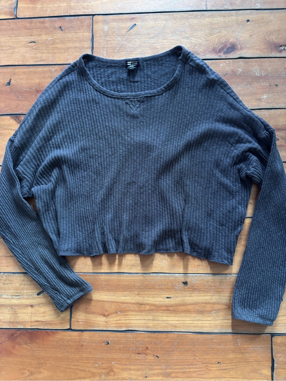 Billabong Charcoal Ribbed Cropped Long Sleeve Top